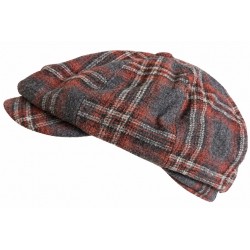 Casquette Gavroche Rouge Grise à Carreaux Vintage en Laine