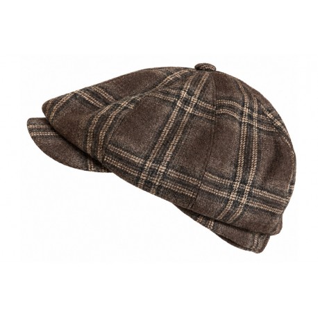Casquette Gavroche Marron à Carreaux Vintage en Laine
