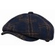 Casquette Gavroche Bleu Marine à Carreaux Marron Vintage
