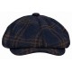 Casquette Gavroche Bleu Marine à Carreaux Marron Vintage