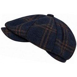 Casquette Gavroche Bleu Marine à Carreaux Marron Vintage