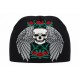 Bonnet Noir Tête de Mort Ailes Roses Homme Femme Biker Gothique