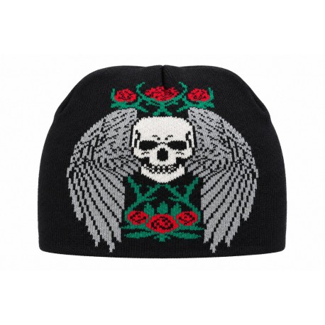 Bonnet Noir Tête de Mort Ailes Roses Homme Femme Biker Gothique