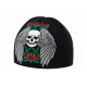Bonnet Noir Tête de Mort Ailes Roses Homme Femme Biker Gothique
