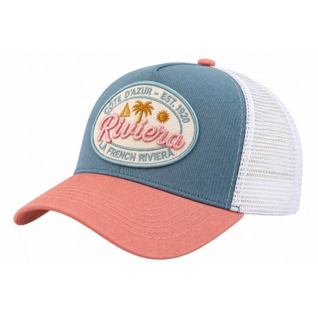 Casquette Riviera Côte d’Azur Bleu Ciel Rose Trucker