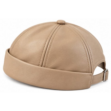 Bonnet Docker Cuir Beige – Bonnet Biker Miki Court Réglable