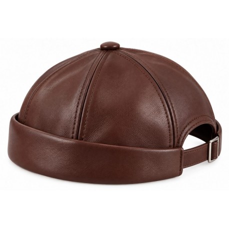 Bonnet Docker Cuir Marron – Bonnet Biker Miki Court Réglable
