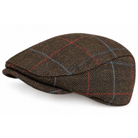 Casquette Plate Marron à Carreaux Bleu Rouge – Casquette Anglaise Laine