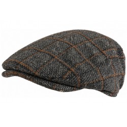 Casquette Plate Grise à Carreaux Orange – Casquette Homme Laine