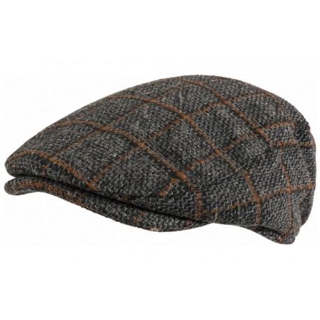 Casquette Plate Grise à Carreaux Orange – Casquette Homme Laine