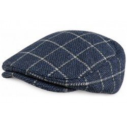 Casquette Plate Bleu Marine à Carreaux Écru – Casquette Homme Laine
