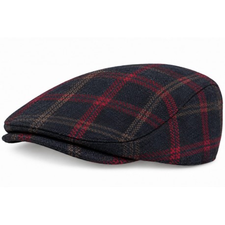 Casquette Plate Bleue à Carreaux Rouges – Casquette Anglaise Laine Hiver