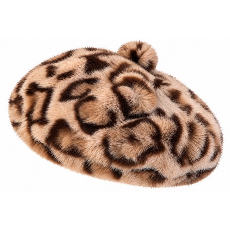 Béret Fourrure Léopard Femme Beige – Bonnet en Fausse Fourrure