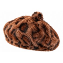 Béret Fourrure Léopard Marron Femme – Bonnet en Fausse Fourrure