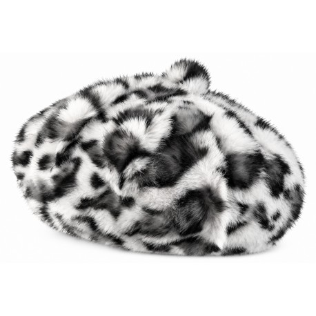 Béret Fourrure Léopard Blanc Noir – Bonnet Panthère Femme