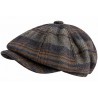 Casquette Gavroche à Carreaux Gris Bleu en Laine Vintage
