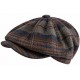 Casquette Gavroche à Carreaux Gris Bleu en Laine Vintage