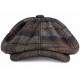 Casquette Gavroche à Carreaux Gris Bleu en Laine Vintage