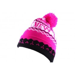 Bonnet Ny Rose et Noir avec pompon ANCIENNES COLLECTIONS divers