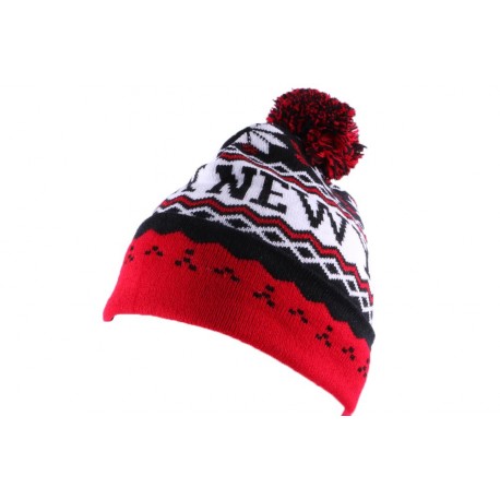 Bonnet NY Rouge et Noir avec pompon ANCIENNES COLLECTIONS divers