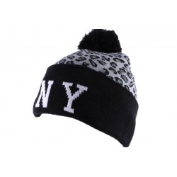 Bonnet Ny Leopard Gris et Noir avec pompon ANCIENNES COLLECTIONS divers