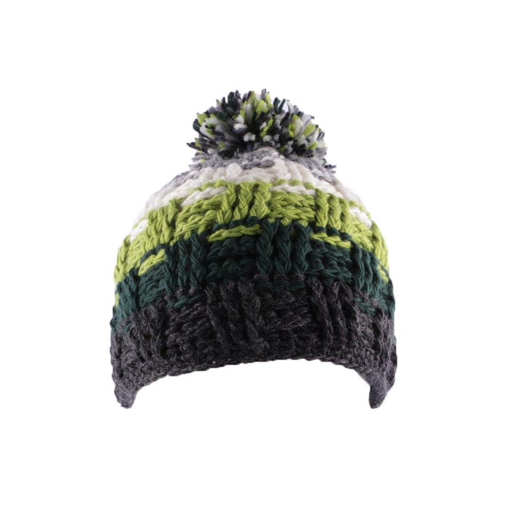 Bonnet à Pompon Style Liverpool - Noir Et Gris Chiné - Taille Adulte - 100% Acrylique - Patch Brodé