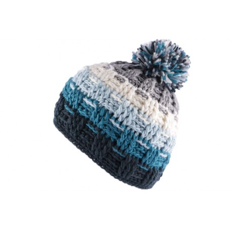 Bonnet à pompon Snow Gris Bleu Blanc ANCIENNES COLLECTIONS divers