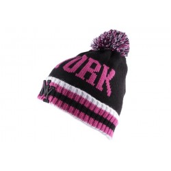 Bonnet Ny Noir et Rose avec pompon ANCIENNES COLLECTIONS divers