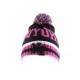 Bonnet Ny Noir et Rose avec pompon ANCIENNES COLLECTIONS divers