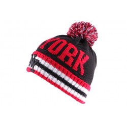 Bonnet NY Noire et Rouge avec pompon ANCIENNES COLLECTIONS divers