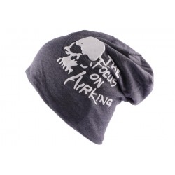 Bonnet Biker Oversize Gris avec tête de mort et texte ANCIENNES COLLECTIONS divers