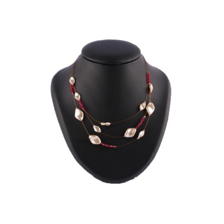 Collier Nesta 3 rangs perle Bordeaux et crème BIJOUX Léon montane