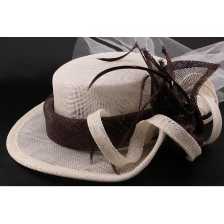 Chapeau Mariage Lea Canotier Ecru Chocolat ANCIENNES COLLECTIONS divers