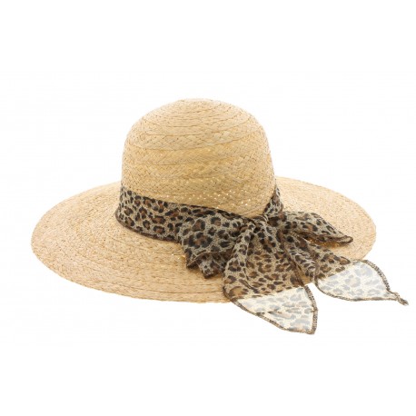 Chapeau paille été naturel avec foulard Léopard ANCIENNES COLLECTIONS divers