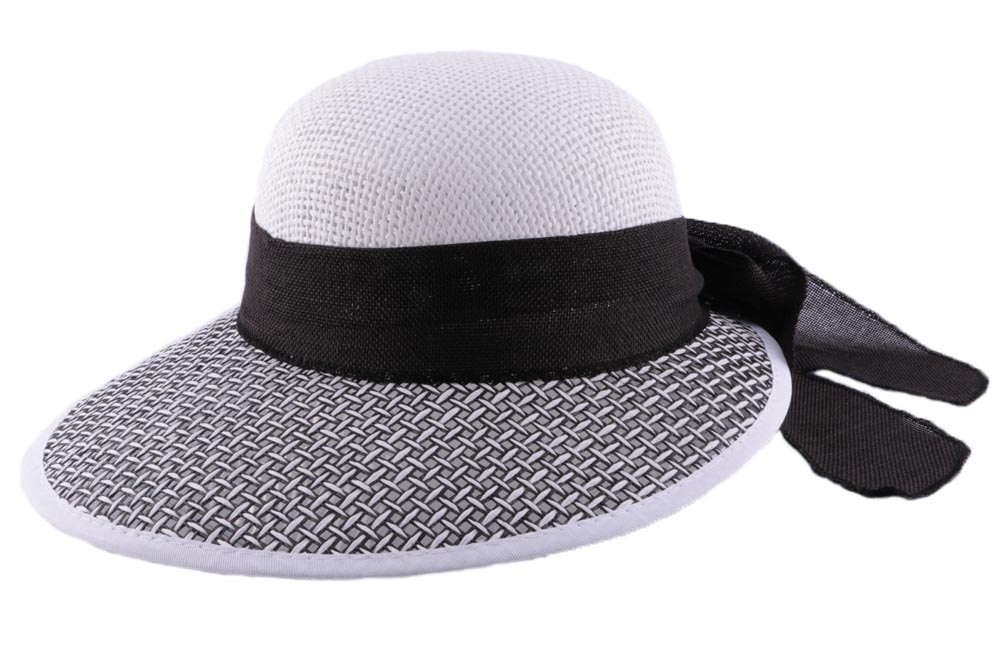 Chapeau En Paille Raphia AMIATA Noir Et Blanc - Taille Unique, Marque Julien Dulac, Neuf Avec étiquettes