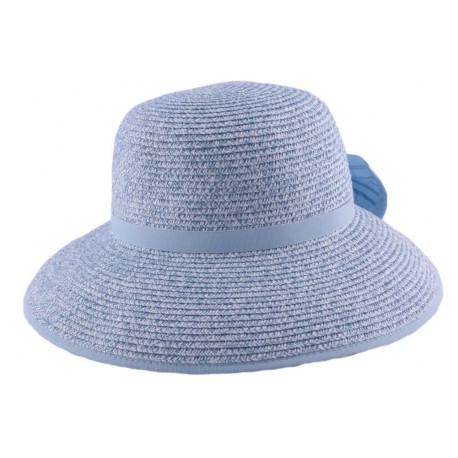 Chapeau paille Ischia en chiné Bleu ciel et Blanc CHAPEAUX JULIEN DULAC