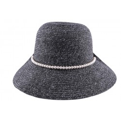 Chapeau Paille Lipari en mottled chiné Noir et Blanc CHAPEAUX JULIEN DULAC