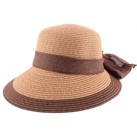 Chapeau paille Vulcano en mottled naturel et marron ANCIENNES COLLECTIONS divers