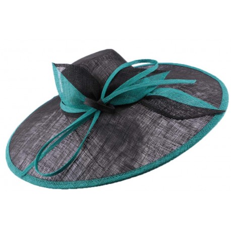 Chapeau cérémonie Danaé en sisal noir et turquoise ANCIENNES COLLECTIONS divers