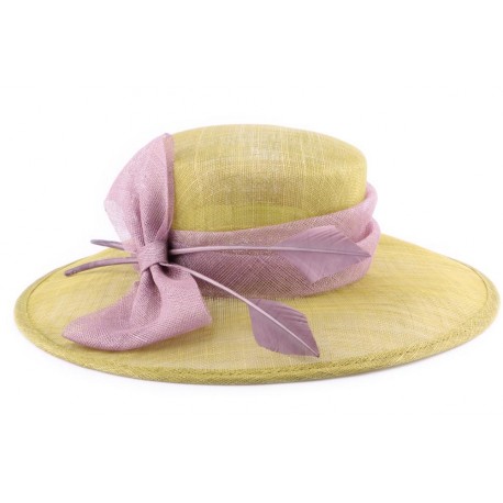 Chapeau Mariage Cartly Vert Anis et Vieux Rose en sisal ANCIENNES COLLECTIONS divers