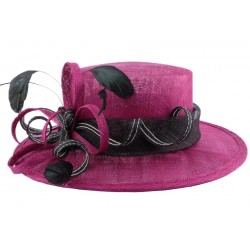 Chapeau Mariage Cabassa en sisal Fuschia et noir ANCIENNES COLLECTIONS divers